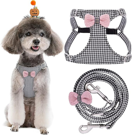 Puppytie No Pull xs Dog Harness with Multifunction Dog Leash,Soft Adjustable No Choke Escape Proof Pet Harness Vest,Knitted Black-White,xs Puppytie