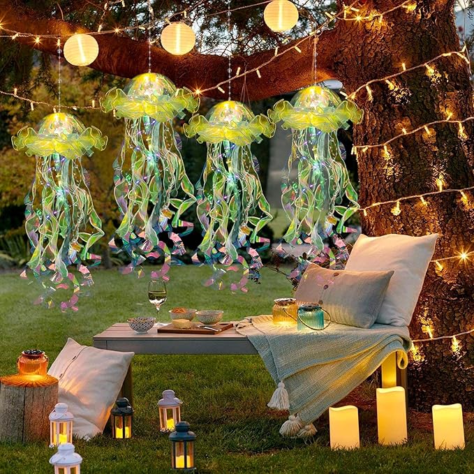 Jellyfish Decorations, 4 Pcs (Yellow) Jellyfish Lanterns - Hanging Jelly Fish Lanterns, for Little Mermaid Ocean Theme Under The Sea Party Decorations & Birthday Decoration, Gifts for Women Girls Baby MEIWUTIE