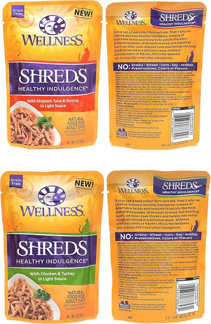 Wellness Healthy Indulgence Wet Cat Food Pouch Variety Pack, 10 Flavors, 3-Ounces Each (10 Pack) - PAWPICO