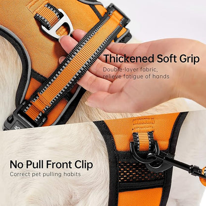 NESTROAD No Pull Dog Harness,Adjustable Oxford Dog Vest Harness with Leash,Reflective No-Choke Pet Harness with Easy Control Soft Handle for Small Medium Dogs(Medium,Orange) NESTROAD