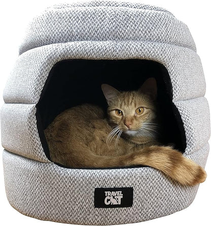 Travel Cat Meowbile Indoor Cat House - 25x18x17 inches Premium Convertible and Durable Hideaway Cat Bed and Cave - Soft Gray Collapsible and Easy to Clean, Padded, Comfortable and Cozy Cat Bed Cave - PAWPICO