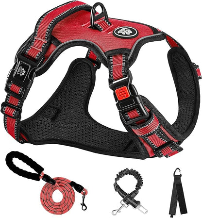 NESTROAD No Pull Dog Harness,Adjustable Oxford Dog Vest Harness with Leash,Reflective No-Choke Pet Harness with Easy Control Soft Handle for Large Dogs(Large,Red) NESTROAD