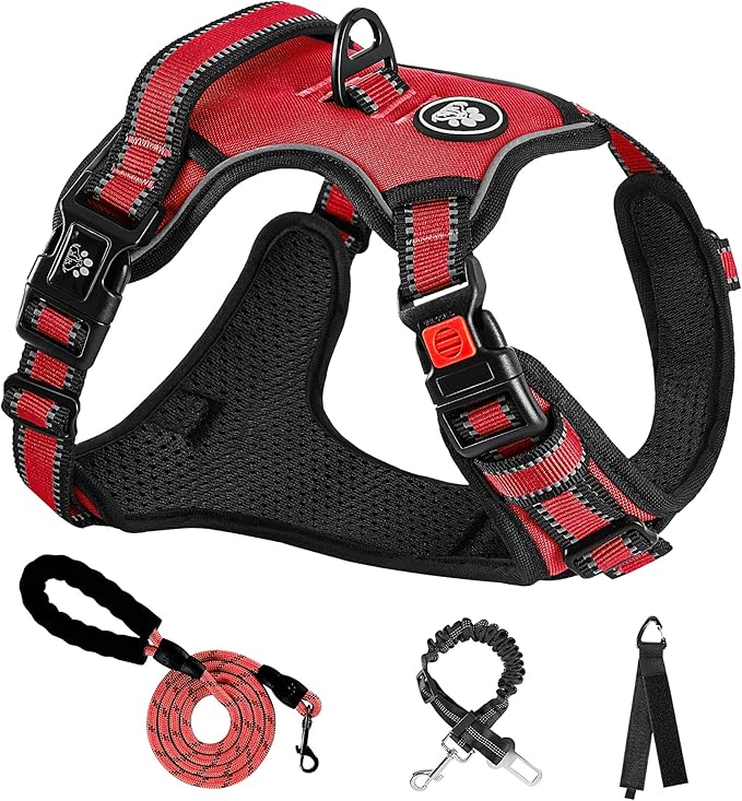 NESTROAD No Pull Dog Harness,Adjustable Oxford Dog Vest Harness with Leash,Reflective No-Choke Pet Harness with Easy Control Soft Handle for Large Dogs(X-Large,Red) NESTROAD