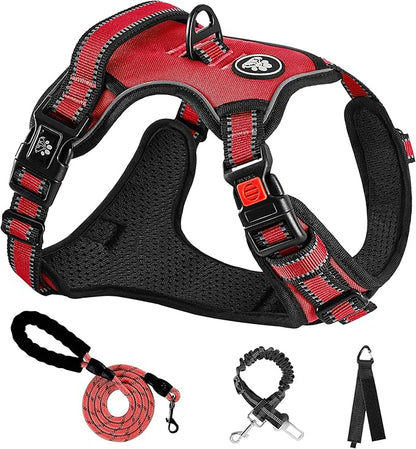 NESTROAD No Pull Dog Harness,Adjustable Oxford Dog Vest Harness with Leash,Reflective No-Choke Pet Harness with Easy Control Soft Handle for Large Dogs(X-Large,Red) NESTROAD