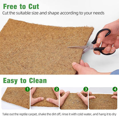 ZeeDix 10 Pieces Reptile Carpet- 12 x 12 inches Natural Coconut Fiber Pet Mat Tortoise Carpet Mat Coco Fiber Substrate Liner Pet Terrarium Liner for Lizard Turtle Snake Gecko Bearded Dragon ZeeDix