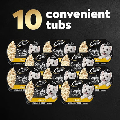 CESAR SIMPLY CRAFTED Adult Wet Dog Food Meal Topper, Chicken, (10) 1.3 oz. Tubs - PAWPICO