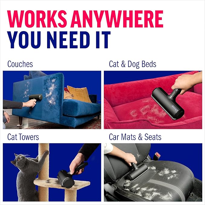 Chom Chom Roller Pet Hair Remover and Reusable Lint Roller - Black ChomChom Cat and Dog Hair Remover for Furniture, Couch, Carpet, Clothing and Bedding - Portable, Multi-Surface Fur Removal Tool - PAWPICO