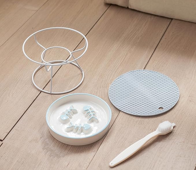 Ceramic Fish-Bone Slow Food Bowl for Cats and Dogs, Dishwasher Safe, Non-Toxic, Engaging Design, Prevents Obesity - PAWPICO