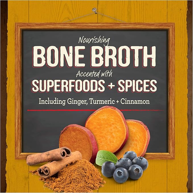 Merrick Grain Free Bone Broth, Premium Human Grade And Gluten Free Dog And Cat Food Topper Pouches, Chicken - 7 oz. Pouch - PAWPICO