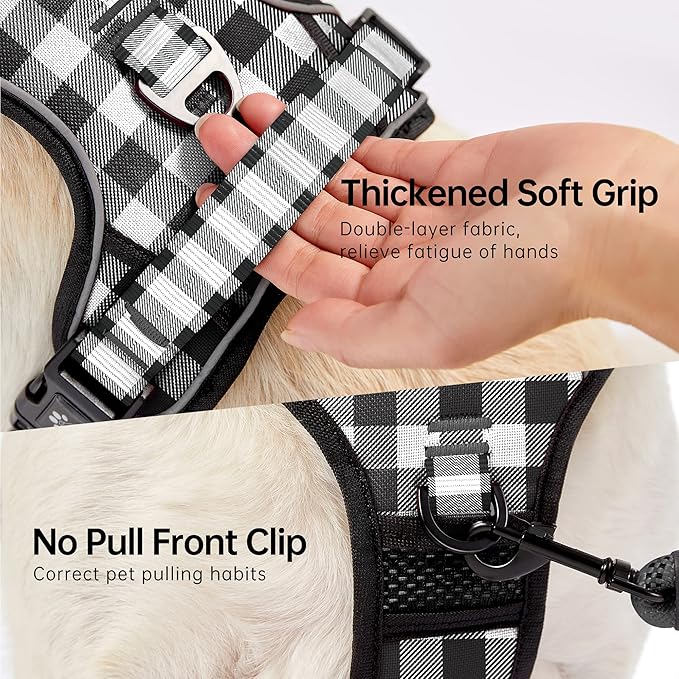 NESTROAD No Pull Dog Harness with Leash, Reflective No Choke Pet Vest Harness,Adjustable Soft Padded Dog Harness with Easy Control Handle for Medium Dogs(Checkered Black,Medium) NESTROAD
