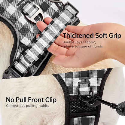 NESTROAD No Pull Dog Harness with Leash, Reflective No Choke Pet Vest Harness,Adjustable Soft Padded Dog Harness with Easy Control Handle for Medium Dogs(Checkered Black,Medium) NESTROAD