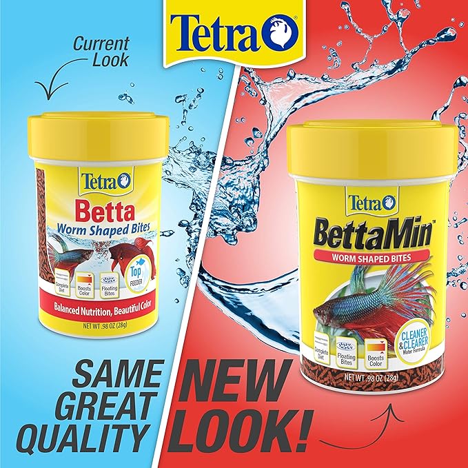 Tetra BettaMin Worm Shaped Bites 0.98 Ounce, Complete Diet for Bettas (Pack of 2) Tetra