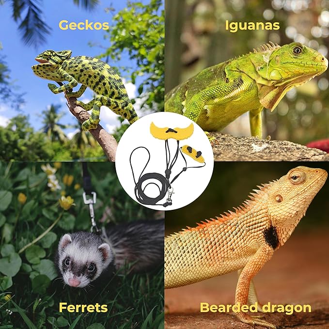 Adjustable Bearded Dragon Harness with Wings and Bee Hat Set, Lizard Leash Cute Hats for Small Reptiles Geckos Hamster, Bearded Dragon Stuff, Leopard Gecko Accessories (Head Cover+Traction Rope) HomedyCrafts