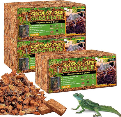 Riare 6 Pack Natural Coconut Chip Substrate for Reptiles- Compressed Coconut Husk Reptiles Bedding, Coco Husk Chip Terrarium Substrate for Snakes, Tortoises, Ball Python, Frogs, Bearded Dragon, Lizard Riare