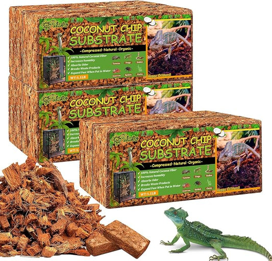 Riare 6 Pack Natural Coconut Chip Substrate for Reptiles- Compressed Coconut Husk Reptiles Bedding, Coco Husk Chip Terrarium Substrate for Snakes, Tortoises, Ball Python, Frogs, Bearded Dragon, Lizard Riare