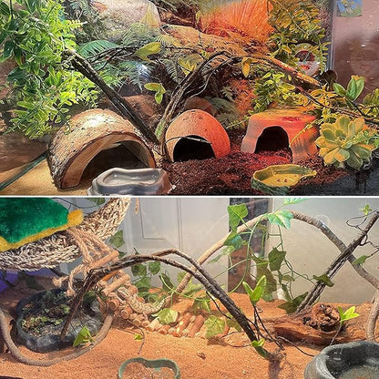 PINVNBY Bearded Dragon Hammock,Reptile Lizard Lounger Natural Seagrass Habitat Decoration Reptiles Tank Accessories Jungle Climber Vines Flexible Leaves Climbing Decor for Gecko Chameleon Snakes PINVNBY
