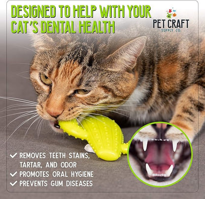 Pet Craft Supply Cactus Interactive Cat Toy Chew Toy Teeth Cleaning Bite Resistant 100% Natural Rubber with Bonus Catnip and Silvervine Bags for Kittens and Adult Cat - PAWPICO
