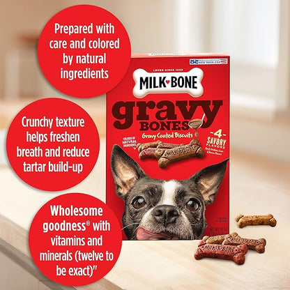 Milk-Bone Gravy Bones Dog Treats with 4 Savory Meat Flavors Coated in Gravy, 19 Ounce (Pack of 12) - PAWPICO