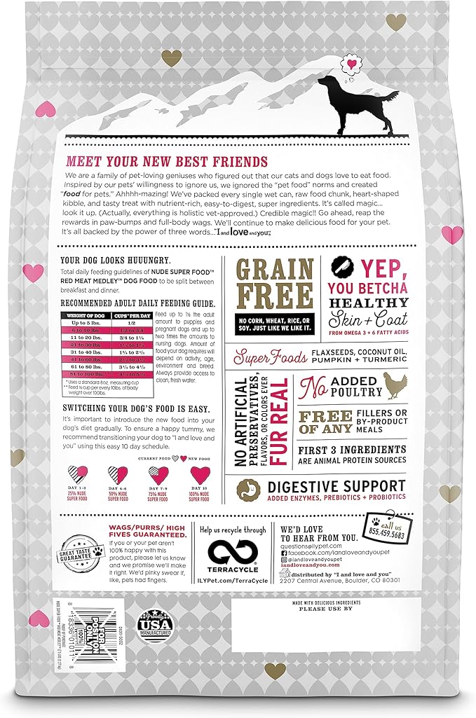 I and love and you Nude Super Food Dry Dog Food - Red Meat Medley - Prebiotic + Probiotic, Grain Free, Real Meat, No Fillers, 23lb Bag - PAWPICO