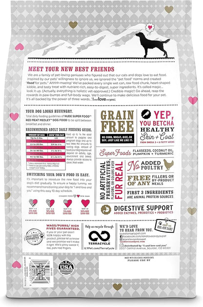 I and love and you Nude Super Food Dry Dog Food - Red Meat Medley - Prebiotic + Probiotic, Grain Free, Real Meat, No Fillers, 23lb Bag - PAWPICO
