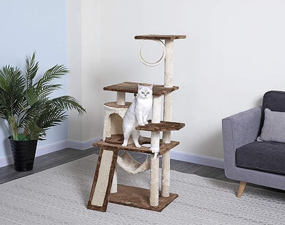 Go Pet Club Everyday Value 53in Cat Tree Kitty Tower Kitten Scratcher Condo House Furniture with Hammock and Tunnel Indoor Cat Activity Center, Beige/Brown - PAWPICO