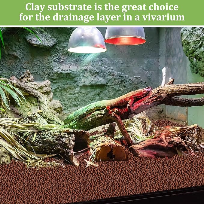Riare 10LBS Expanded Clay Balls Terrarium Substrate for Reptiles - 100% Organic Lightweight Clay Pebbles Substrate Frogs False Bottom Substrate, Bioactive Terrarium Substrate for Drainage and Moisture Riare