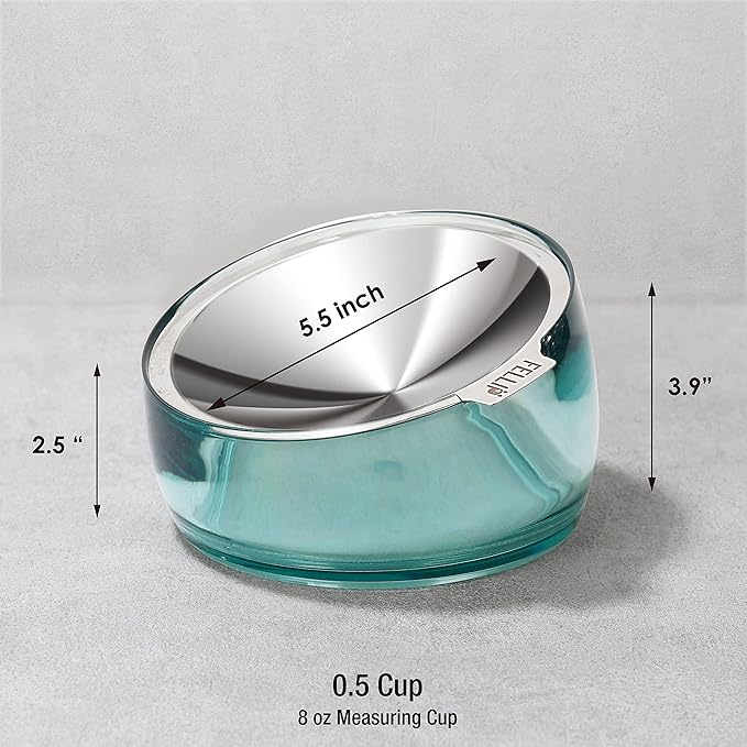 Felli Pet Oblik Whisker Fatigue Cat Bowl Raised Stainless Steel Shallow Dish, Tilted Anti Vomit Non Spill Wide Metal Plate for Puppy Small Dog, Slanted Dry Wet Food Feeder Elevated (0.5Cup, Classic) - PAWPICO