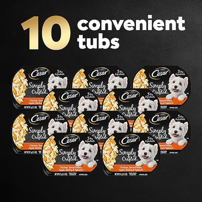 CESAR SIMPLY CRAFTED Adult Wet Dog Food Meal Topper, Chicken, Sweet Potato, Apple, Barley & Spinach, 1.3oz., Pack of 10 - PAWPICO