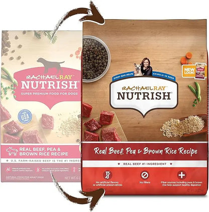 Nutrish Rachael Ray Premium Natural Dry Dog Food with Added Vitamins, Minerals & Taurine, Real Beef, Pea, & Brown Rice Recipe, 6 Pounds (Packaging May Vary) - PAWPICO