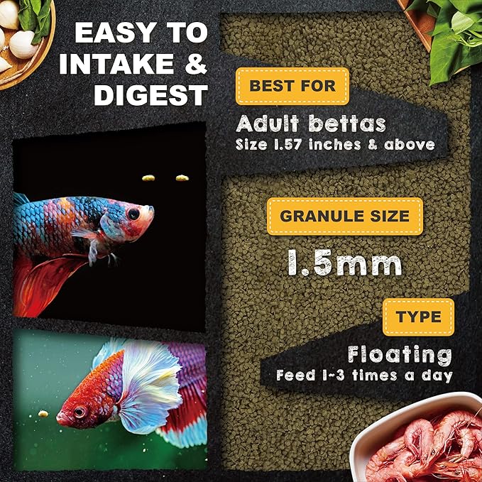 Ultra Fresh Betta Fish Food, Betta Pro Shrimp Patties, 50% Sword Prawns + Akiami Paste Shrimps, All Natural Protein, Rich in Calcium, for Betta's Healthy Development and Cleaner Water, 1.87 oz UltraFresh-ShrimpDelight