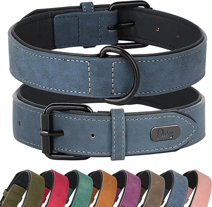 Didog Soft Padded Leather Dog Collar, Breathable Heavy Duty Dog Collar Leather with Adjustable Rust-Proof Metal Buckle for Small Medium Large Dogs, Blue,S Didog