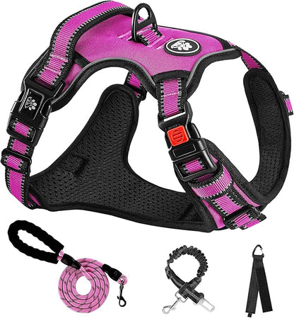 NESTROAD No Pull Dog Harness,Adjustable Oxford Dog Vest Harness with Leash,Reflective No-Choke Pet Harness with Easy Control Soft Handle for Large Dogs(X-Large,Fuchsia Pink) NESTROAD