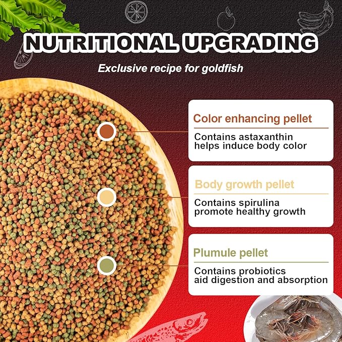 Goldfish Food Pellets Dedicated - Color Enhancing Gain Weight Promote Absorption Three Effect Syncretism Natural Ingredients Antarctic Krill Spirulin Clear Water Formula Gold Fish Food (13oz) yizeril