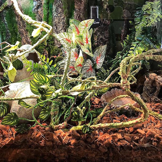 HERCOCCI Reptile Vines, Flexible Jungle Climbing Vines Terrarium Plastic Plants and Leaves Tank Accessories Decor for Gecko Snake Lizard Bearded Dragon Hermit Crab Frog HERCOCCI
