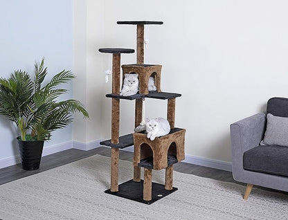 Go Pet Club Everyday Value 61in Cat Tree Kitty Scratcher Kitten Tower House Furniture with Two Condo Beds for Indoor Cats, Brown/Black - PAWPICO