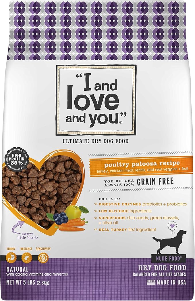 I and love and you Nude Super Food Dry Dog Food - Turkey + Chicken - Prebiotic + Probiotic, Grain Free, Real Meat, No Fillers, 5lb Bag - PAWPICO
