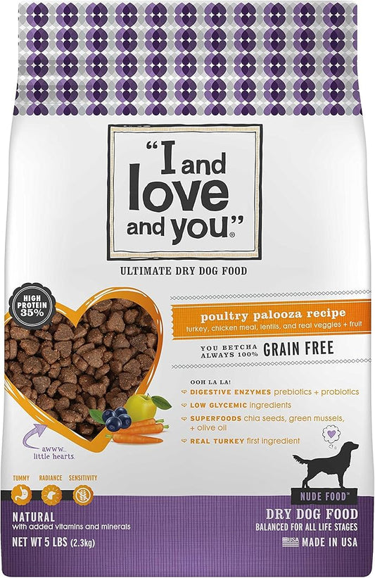 I and love and you Nude Super Food Dry Dog Food - Turkey + Chicken - Prebiotic + Probiotic, Grain Free, Real Meat, No Fillers, 5lb Bag - PAWPICO