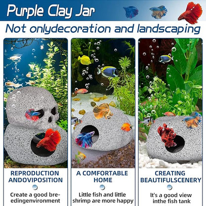 Ameliade Aquarium Decorations Cave Fish Tank Accessories Rock Decor for Shrimp Cichlid Hiding Breeding Small Fish Bowl Hide Decoration Betta Toys Hideout Stones House（Skull） Ameliade