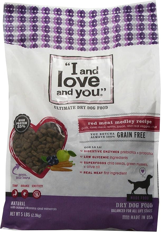 I and love and you Nude Super Food Dry Dog Food - Red Meat Medley - Prebiotic + Probiotic, Grain Free, Real Meat, No Fillers, 5lb Bag - PAWPICO