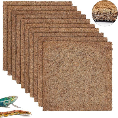 ZeeDix 10 Pieces Reptile Carpet- 12 x 12 inches Natural Coconut Fiber Pet Mat Tortoise Carpet Mat Coco Fiber Substrate Liner Pet Terrarium Liner for Lizard Turtle Snake Gecko Bearded Dragon ZeeDix