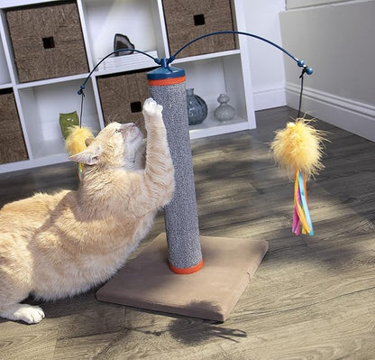 SmartyKat Scratch 'N Spin Carpet Cat Scratching Post with Spinning Wand Toys - Gray, One Size - PAWPICO