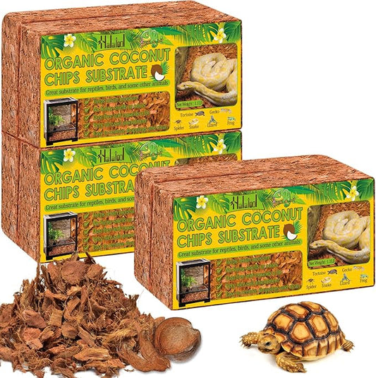Halatool 6Pack Compressed Coconut Chips Brick Natural Coconut Husk for Reptiles Bedding Coco Coir Chips Terrarium Substrate for Ball Python Frog Snake Gecko Hermit Crab Tortoise HALATOOL