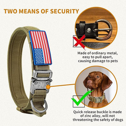 Tactical Dog Collar Military Dog Collar Adjustable Nylon Dog Collar Heavy Duty Metal Buckle with Handle for Dog Training,with Patches(Brown, L) Celifelight