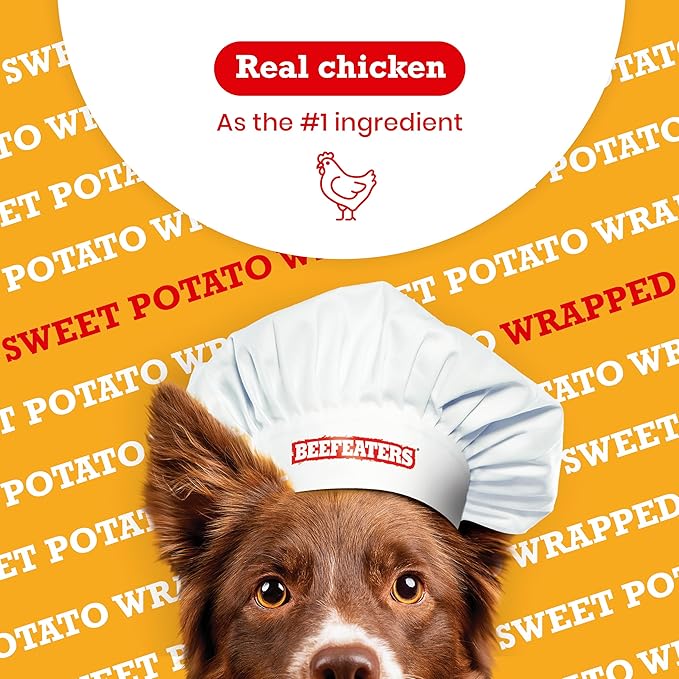 Beefeaters Dog Treats - Sweet Potato Wrapped with Chicken 2oz, Case of 12 | Dog Food No Corn/Wheat/Soy/Gluten | Low Fat, Grain-Free, Training & Rewards | Dog Training Treats for All Dog Sizes - PAWPICO