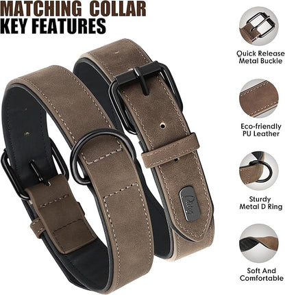 Didog Soft Padded Leather Dog Collar and Leash Set, Heavy Duty Dog Leash and Collar Set with Metal Buckle, Breathable Dog Collars with 4FT Leather Dog Leash for Small Medium Large Dogs, Brown, XL Didog