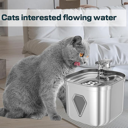 Cat Water Fountain Stainless Steel, Pet Water Fountain for Drinking, 2.2L/73oz Cat Fountain, Automatic Dog Water Dispenser, Water Level Window&3 Filters, Multiple Pet Fountain - PAWPICO