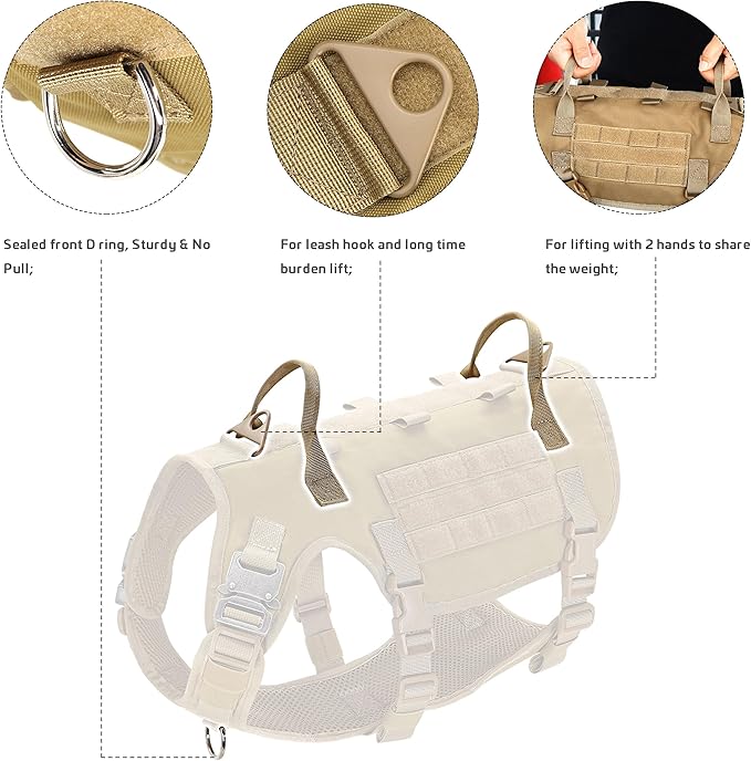 Forestpaw Tactical Dog Harness for Large Dogs,Tactical Dog Collar with Bungee Leash Set,No Pull Military Dog Harness for Dog Walking Training,Adjustable for Medium Large Dogs,Khaki M Forestpaw