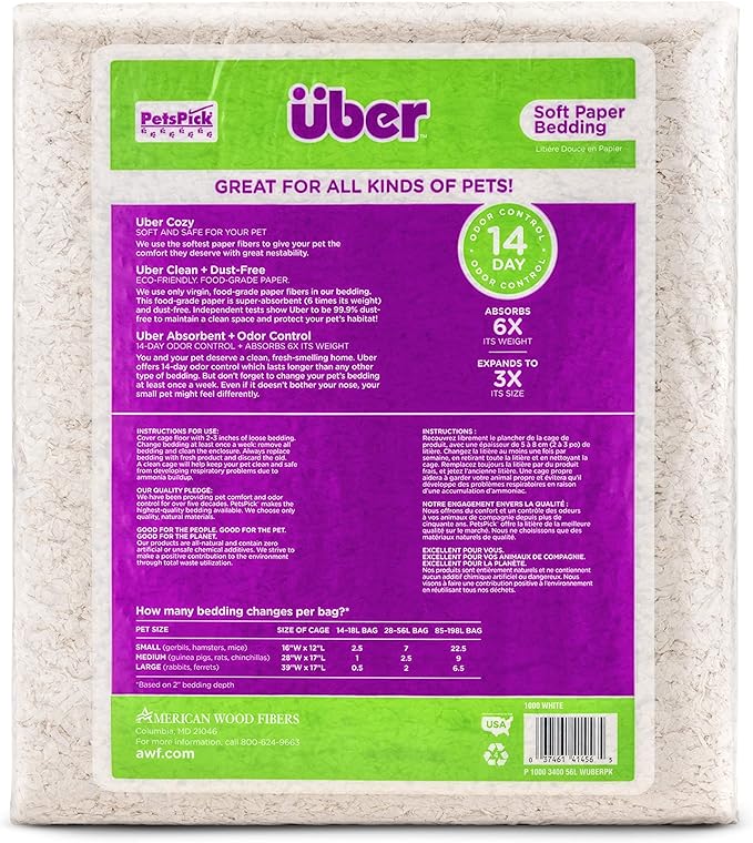 Uber Soft Paper Pet Bedding for Small Animals, White, 56L PetsPick%C2%AE