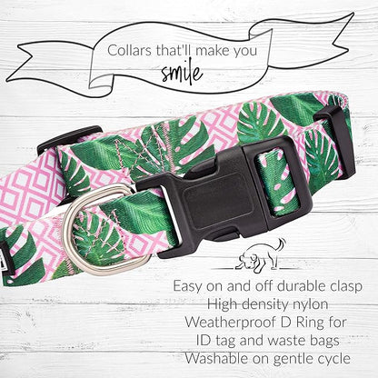 Lucky Love Dog, Tropical Matching Dog Collar & Leash Set, Soft & Comfy, Vivid Pink Color Collar and Leash for Female Male Dogs - (Small, Laguna Combo) LuckyLoveDog