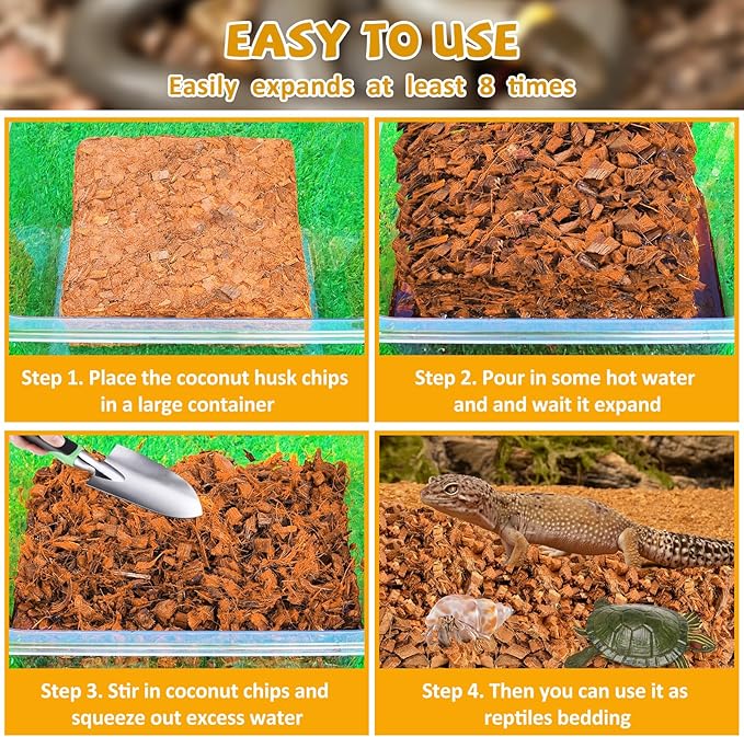 Legigo 10LBS Coconut Chip Substrate for Reptiles, 72QT Natural Coco Husk Chip Reptiles Bedding, Compressed Coconut Chip Substrate for Snake, Tortoise, Ball Python, Gecko, Lizard Terrarium Tanks Legigo